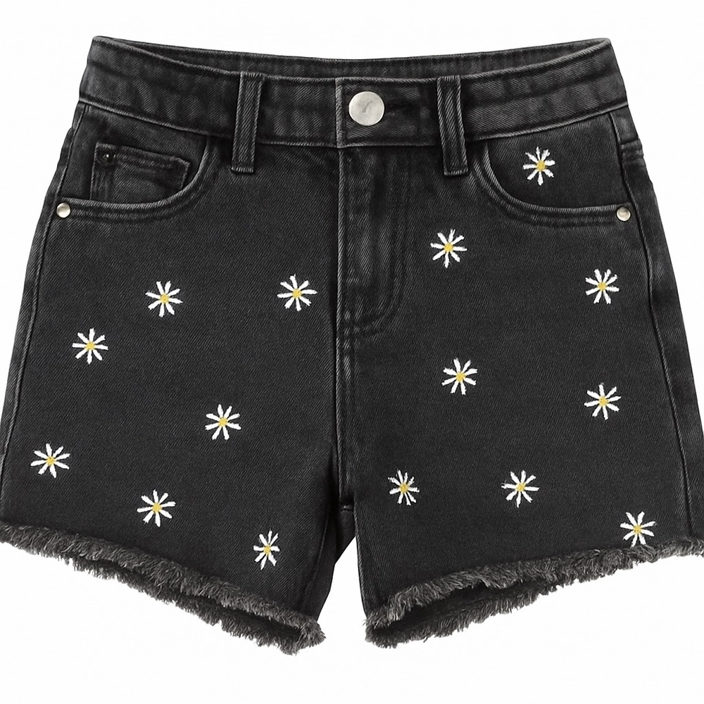 Girls Black Floral Embroidered Jean Shorts‎ Size S